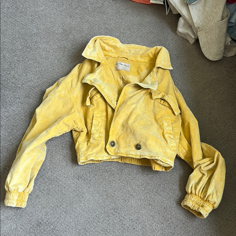 We The Free Yellow Bomber Jacket Cropped Style